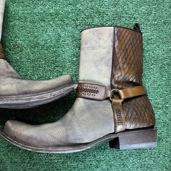Cuadra Brown Half Python Boots Side Zip Rubber Sole US 10.5 Mex 29.5 Square Toe